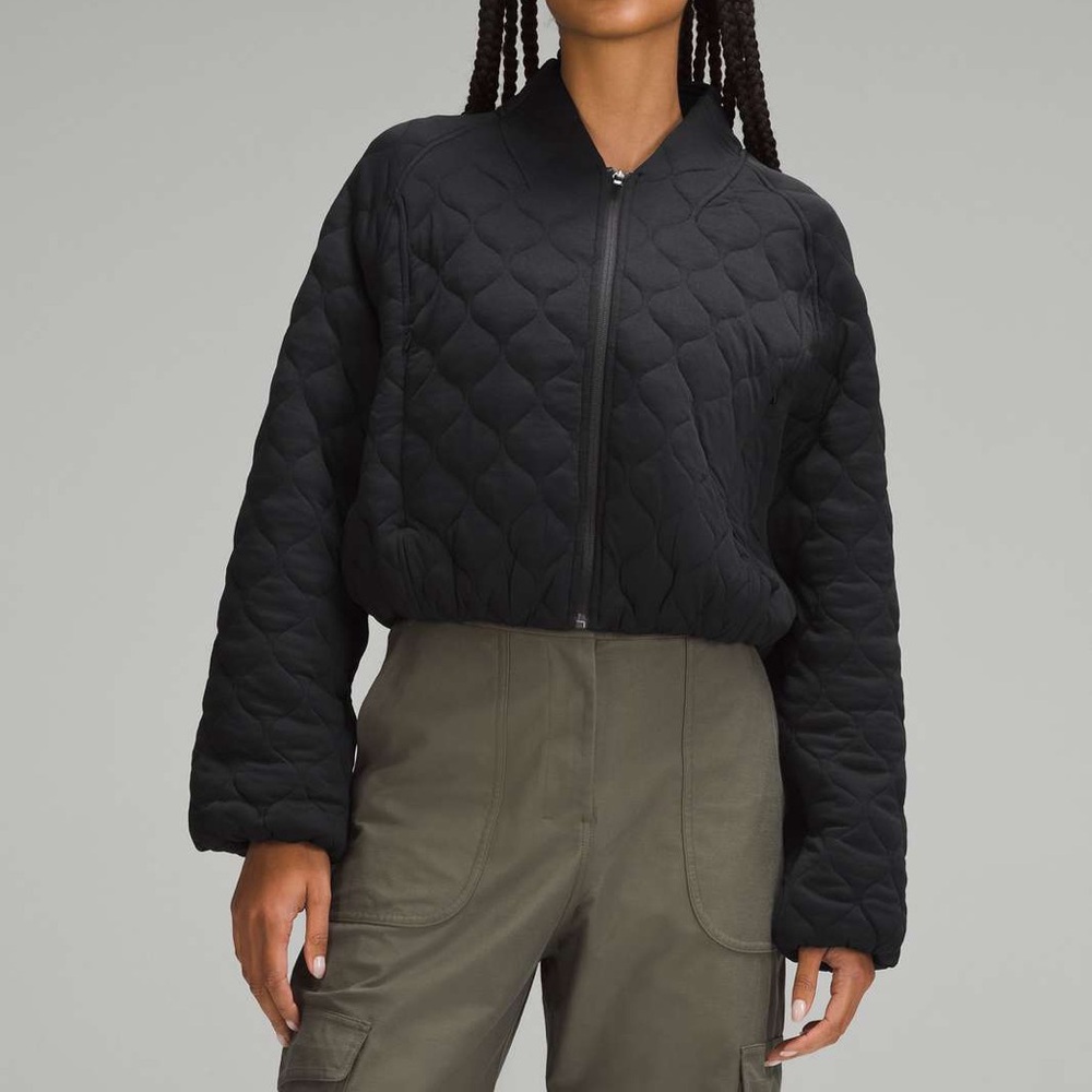 Lululemon Women’s Black Quilted Bomber Jacket - Size 10